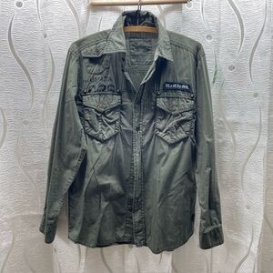 Modern Culture Military Shirt Mens Medium Olive Green Utility Roll-Tab‎ Sleeve